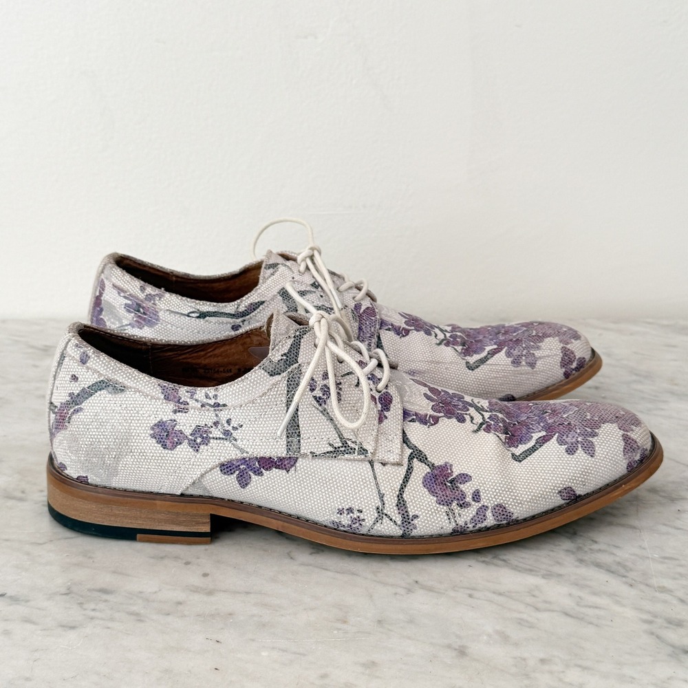 Floral Stacy Adams Dandy Oxford Shoes White Purple Canvas Mens Dress 8.5 - Picture 5 of 7